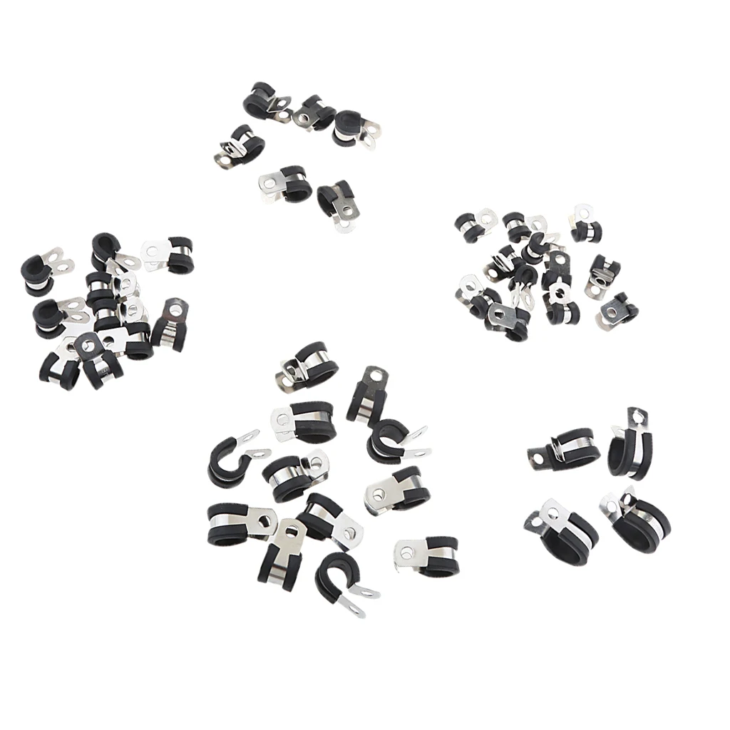 

44Pcs Stainless Steel Rubber Cushioned Cable Pipe Clamps For Automotive Car Marine Boat Industrial