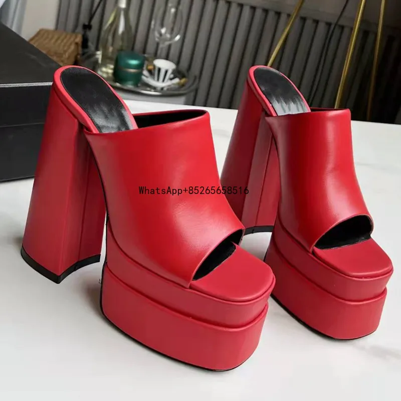 

Женские летние сандалии на высоком толстом каблуке, женские кожаные шлепанцы на платформе с открытым носком, сланцы, привлекательные вечер...