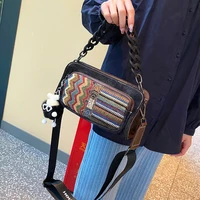 canvas with real leather handbags for women black chain shoulder bag high quality small sling bag for female sac a main femme