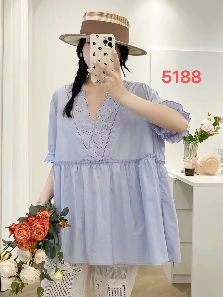 Летние хлопковые рубашки с короткими пышными рукавами женские кружевные топы