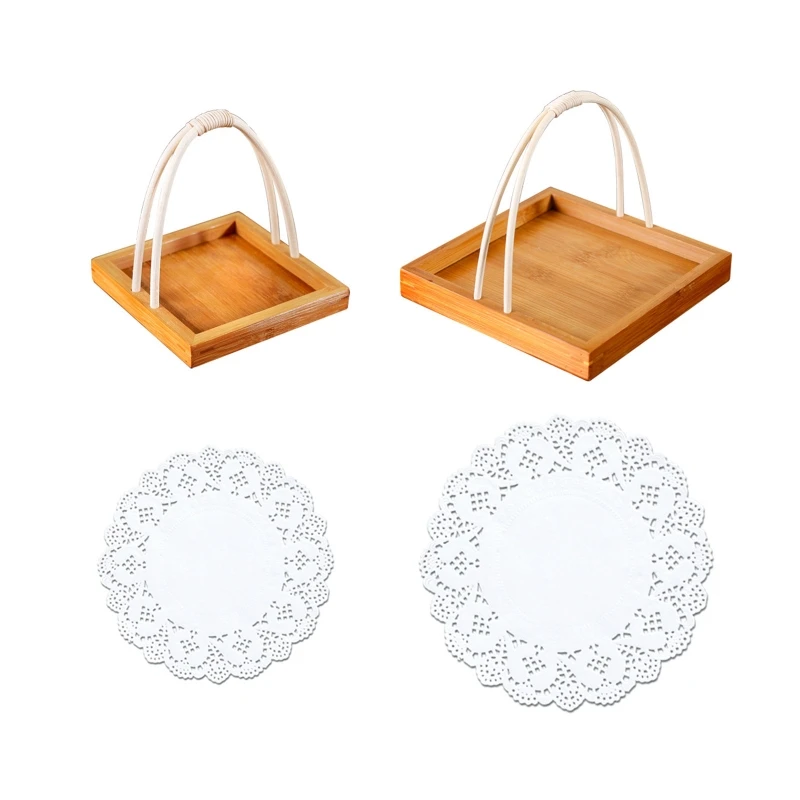 

Креативная японская бамбуковая корзина для суши с ручкой, десерт, жареная еда, поднос для снэков, тарелка для фруктов, круглая бумага T21C