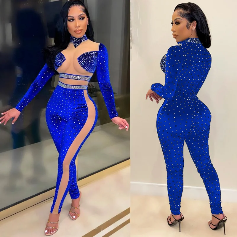 

Modern Sexy Rhinestones Dance Jumpsuit Women Jumpsuit Club Dancer Performance Costume Show Stage Wear Nightclub Outfit