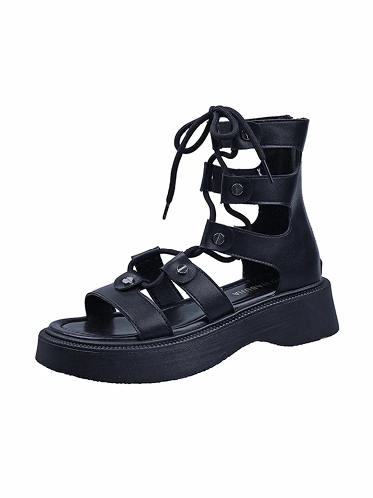 Spring Edge Clear Platform Sandals Women's Summer 2022 New Fashion All-Match High Heel Strap Chunky Heel Roman Sandal Boots