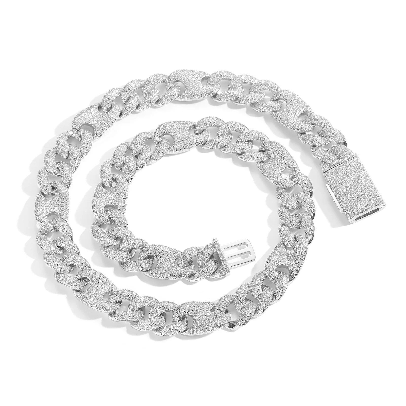 Хип-хоп 15 мм кубинская цепочка-колье со льдом ожерелье из белого золота с