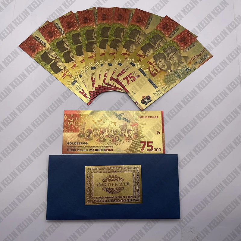 

10pcs/lot Beautiful Indonesia Colored Gold Banknote 75000 Rupiah Gold Banknote for Nice Collection Souvenir gift