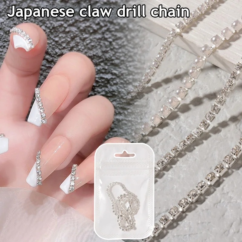 

3D Metal Gold Silver Shiny Nail Rhinestone Chain Pearl Diamond Ornament Manicure Art Decoration DIY Can Be Cut Jewelry Accessory