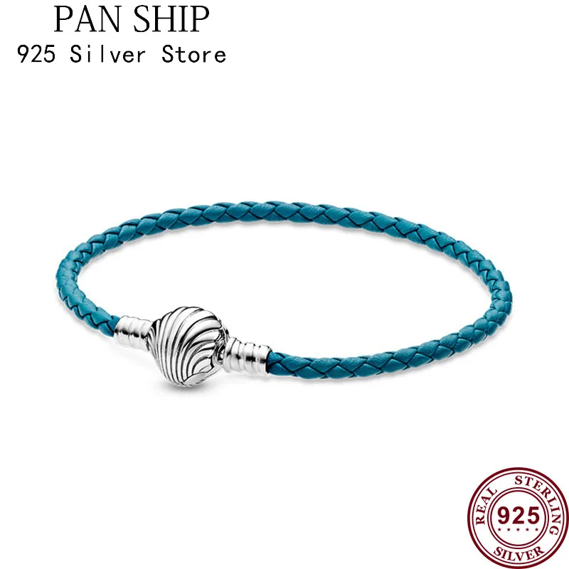 

Hot Sale 100% 925 sterling silver Shell Chain Braided Leather Bracelet Suitable For Women's Diy Jewelry Original Charm