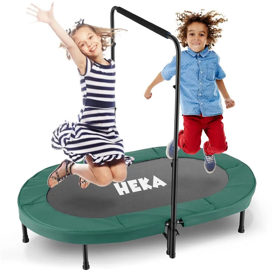 Kids Trampoline Parent-Child Foldable Exercise Rebounder with Adjustable Handle 56x36x50.4inch