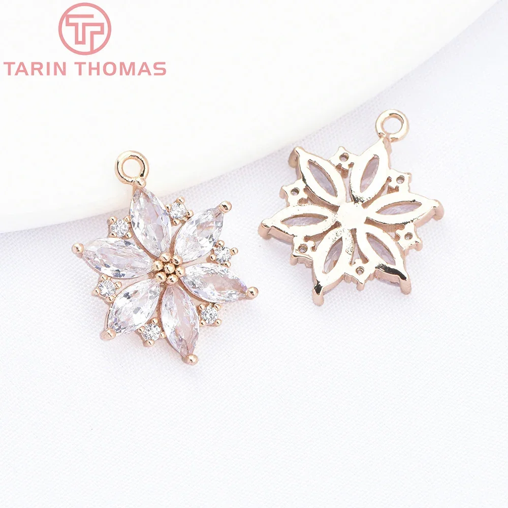 (9064) 4 шт. 13 5x17 5 мм 24-каратное золото латунь с цирконом подвески в форме цветка