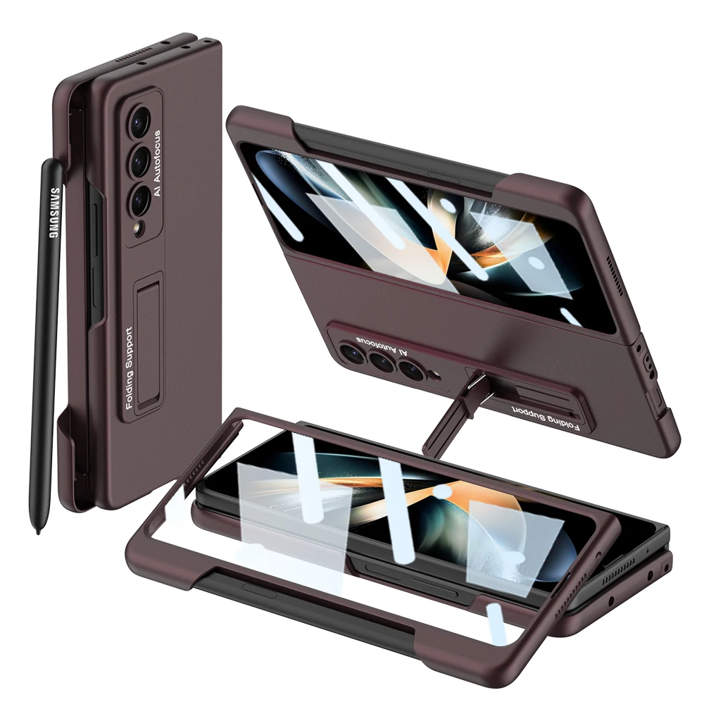 

Ultra Slim Side S Pen Holder Protective Cases For Samsung Galaxy Z Fold 4 5G Matte PC Hard Back Shell Front Screen Glass Cover