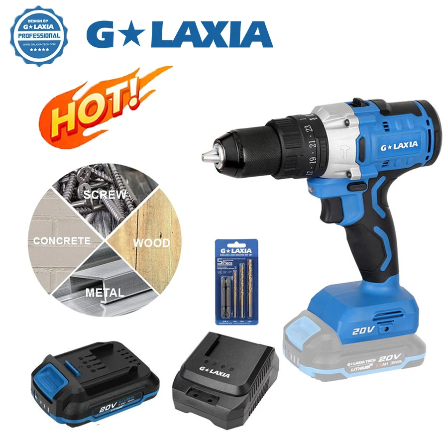 

Двухскоростная дрель GALAXIA 20 в с бесщеточным двигателем, 100 нм, с 13-миллиметровым бесключевым патроном, электрическая дрель, литий-ионная батарея, стандартная для работы по дереву