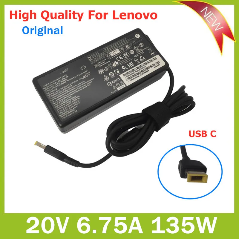 

Original 135W USB C 20V 6.75A AC Adapter Charger for Lenovo T440p Y50-70 T540p T560 W510 ADL135NDC3A 45N0361 Laptop Power Supply