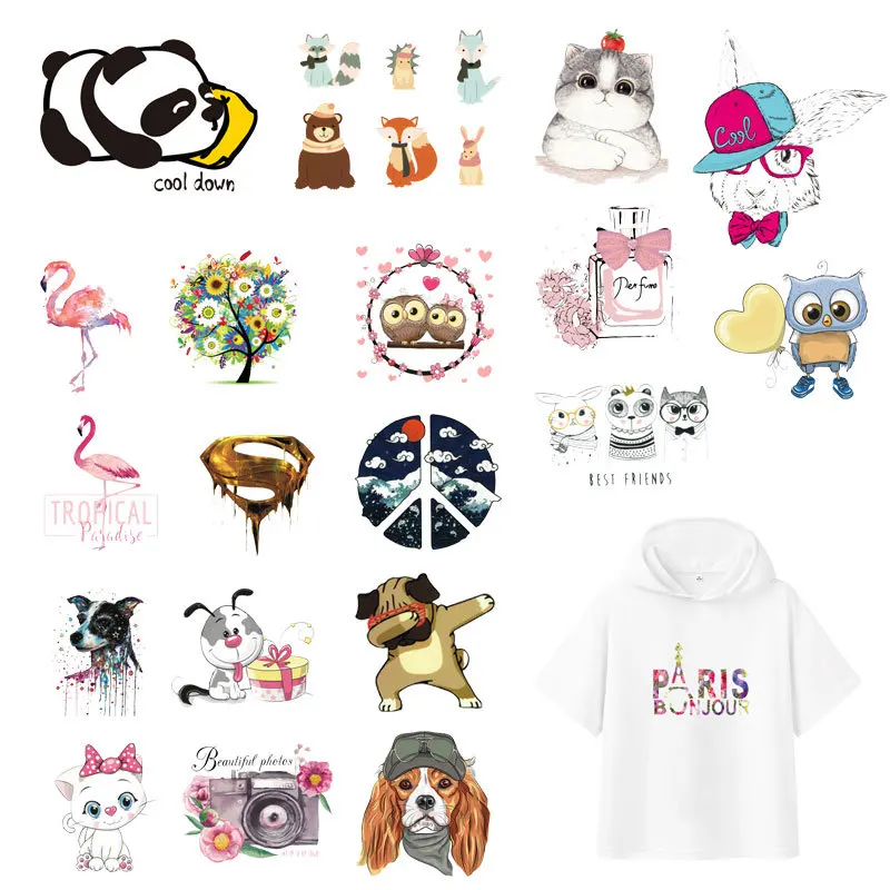 

DIY Stripes Applique T-shirt Custom Stickers Appliques Cartoon Lovely Animals Iron on Heat Transfer Patches for Kids Clothing 3D