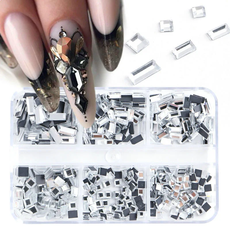 

6 Grid 3D Flatback Rhinestones for Nails Multi-Size Clear Crystals Nail Rhinestones Nail Decorations for Nail Art Gemstones