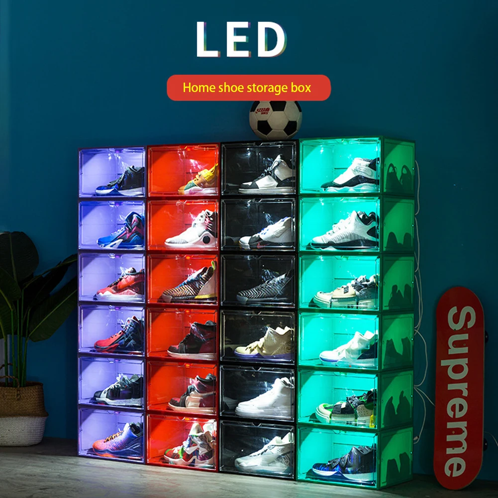 New Product Acrylic Shoe Box With Lights Led AJ Sneaker Storage Plastic With Voice Control