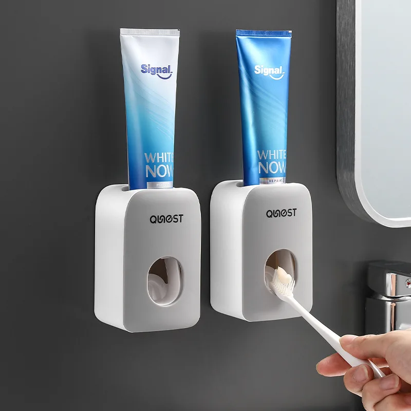 

Automatic Squeezing Toothpaste Device Punch-free Pasting Toothpaste Holder Bathroom Accessories Wall-mounted Toothpaste Rack