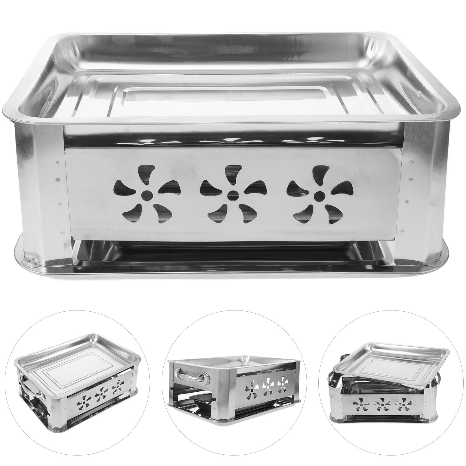 

Storage Shelf Stainless Steel Fish Grill Chafing Warmer Flat Buffet Tray Restaurant Grilled Stove Chafer Dish