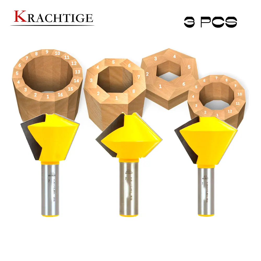

Krachtige 6/ 8/12 & 16 Sided 3 Bit Bird's Mouth Router Bit Set - 1/2" Shank