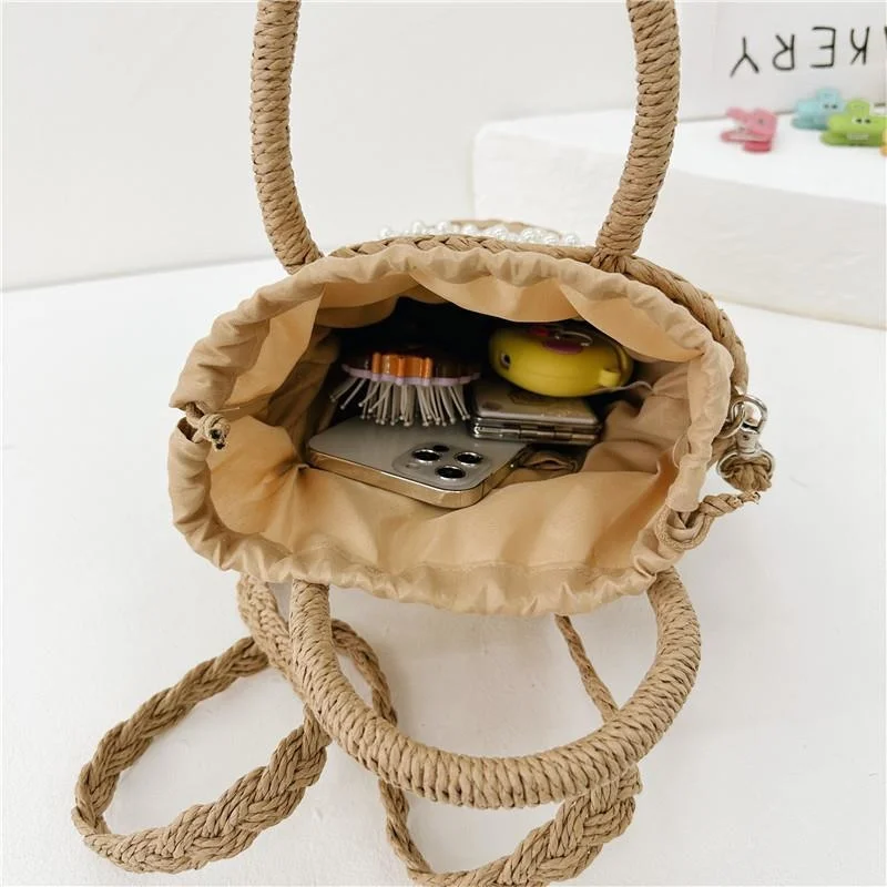 Mini Woven Bag For Girls Luxury Designer Kids Small Tote Bag Women Shoulder Crossbody Handbags Straw Basket Children Purse Candy