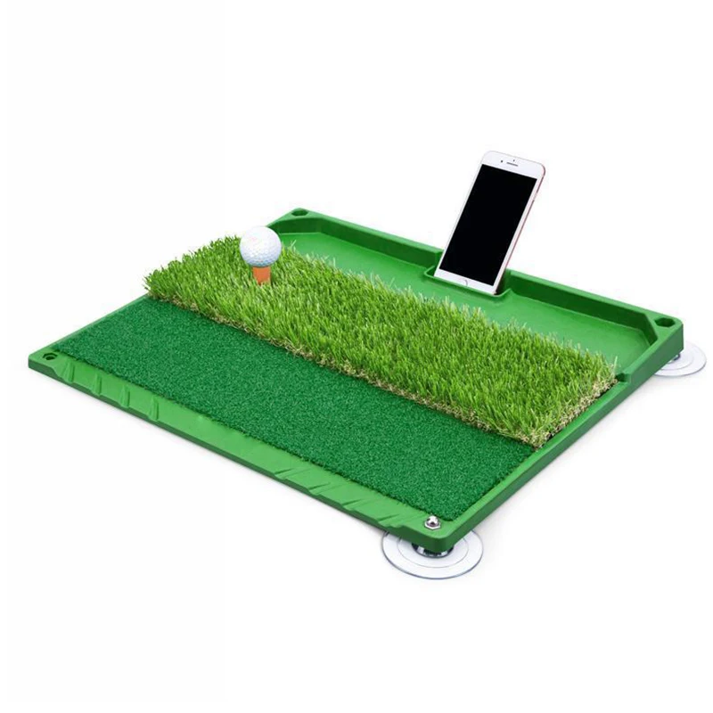 Double Grass Golf Hitting Mat With Large Capacity Ball Tray Indoor Durable Artificial Turf Golf Training Aids Golf Practice Mat