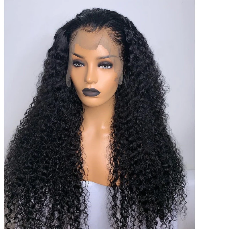 

Natural Black PrePlucked Glueless Soft 180%Density Deep Kinky Curly 26“Long Lace Front Wigs For African Women Babyhair Daily