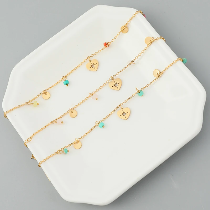 Bohemia Heart Love Pendant Bransoletki dla kobiet Łańcuch ze stali nierdzewnej Uroki z kamienia naturalnego Regulowane bransoletki Biżuteria