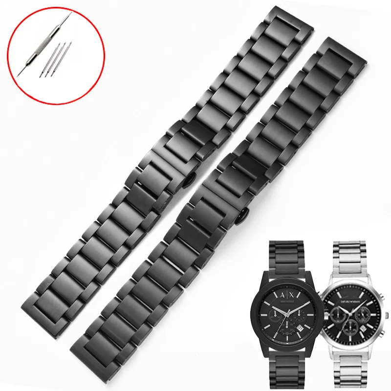 

Ремешок для наручных часов из нержавеющей стали, подходит для мужских часов AR, стальной ремешок серии AX7105 7126 11242, черный, серебристый ремешок...