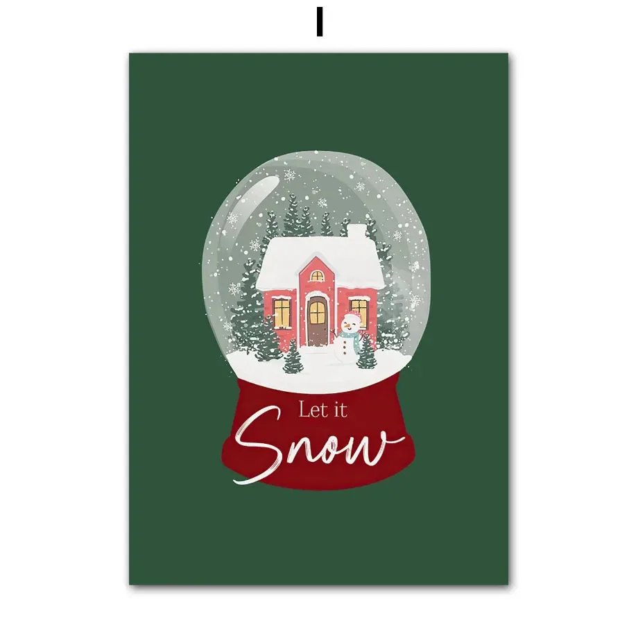 Green Christmas Tree Red Vintage Car Deer Posters Abstract Nordic Canvas Painting Wall Art Pictures Living Room Home Decoration