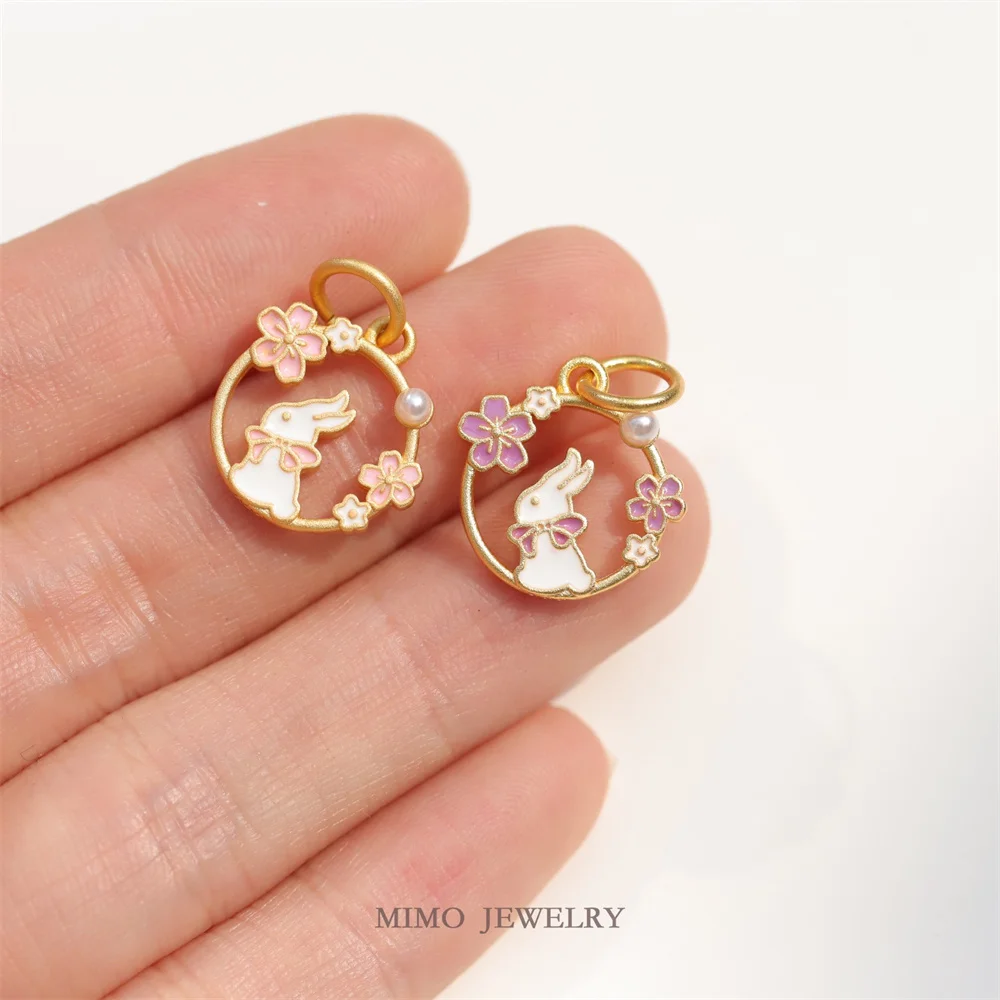 

Imitation Sand Gold Cute Little Fresh Flower Ring Rabbit Pearl Pendants 14K Gold Plated Jewelry Making Supplies Diy Accessories