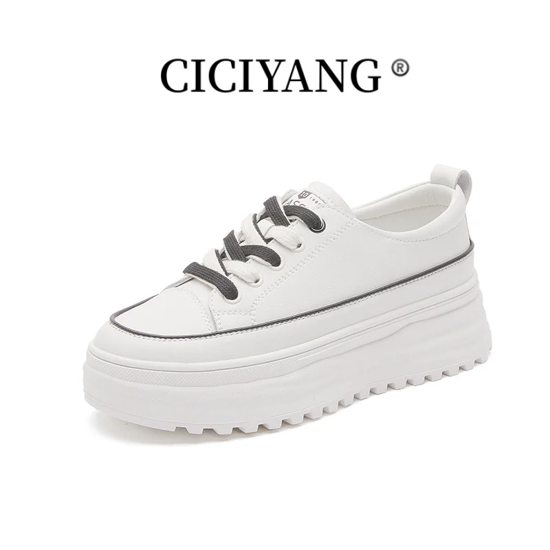 

CICIYANG Woman Chunky Platform Sneakers Plus Size Genuine Leather 2023 Autumn New Small White Shoes Female Casual Board Shoes 42
