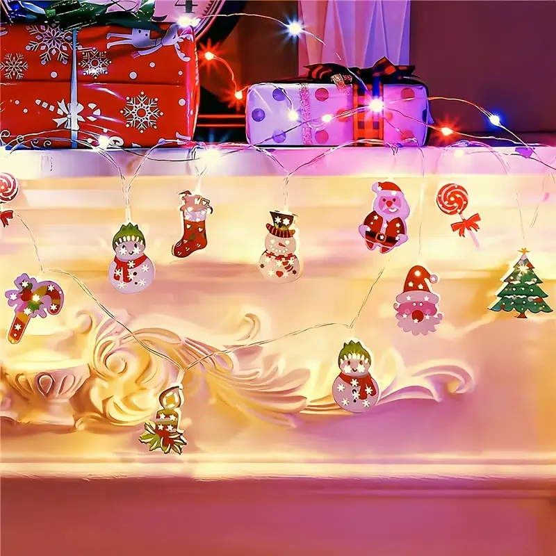 

HMTX 1pc, 10 Led Christmas Cartoon Print Ironwork String Light, Holiday Decor For Home, Christmas Tree Hanging Supplies 4.92ft