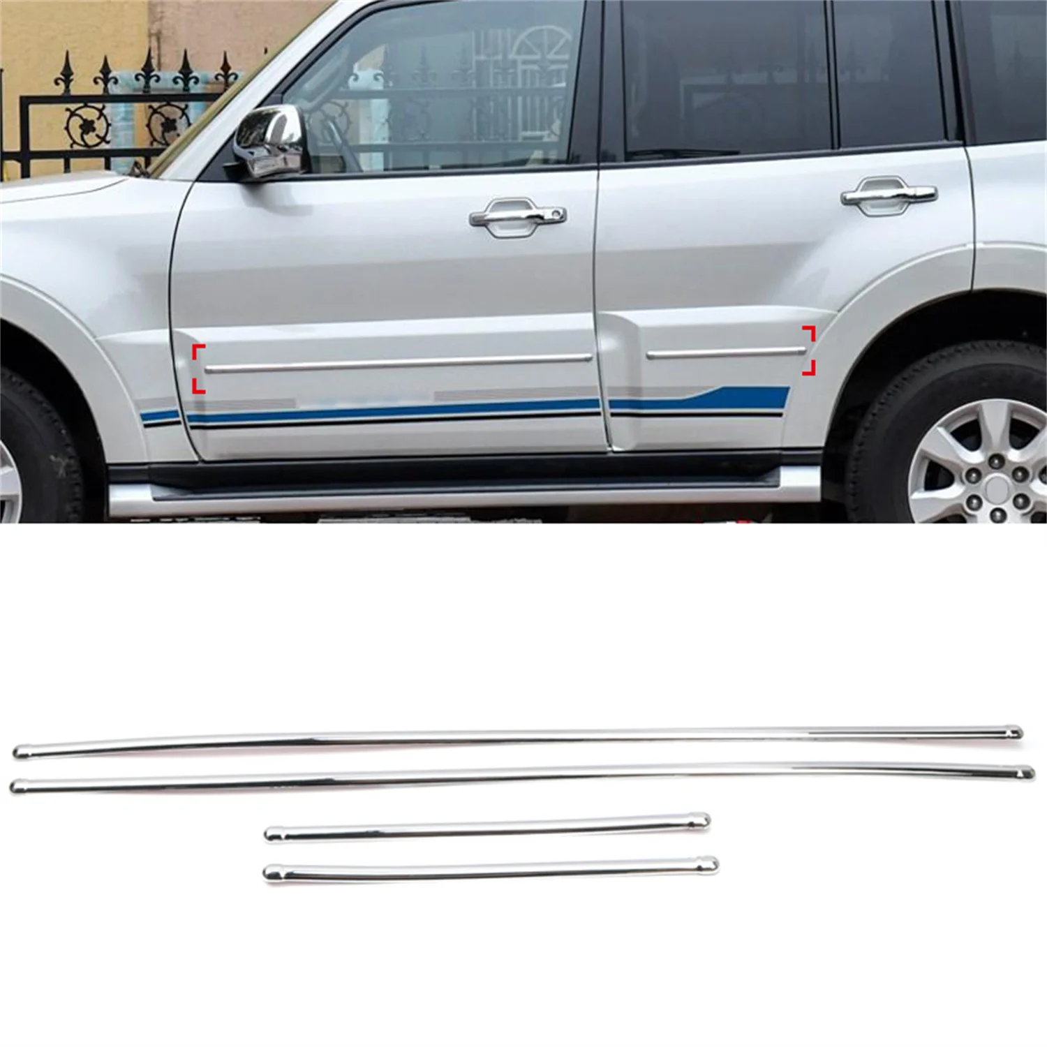 

for Mitsubishi Pajero 5 Doors V80 V93 V95 V98 2007-2021 ABS Chrome Side Door Body Molding Strip Trim Car Accessories 4pcs