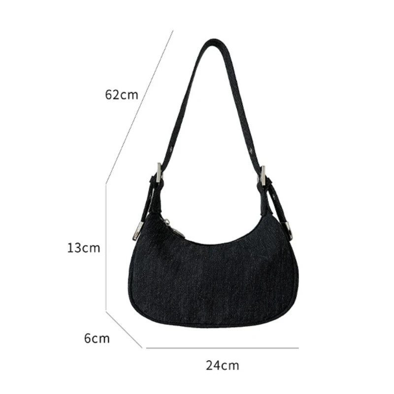 Simple Denim Blue Hobo Bag for Women Adjustable Strap Ladies Underarm Bag Small Half Moon Shoulder Handbag Summer New Feminina