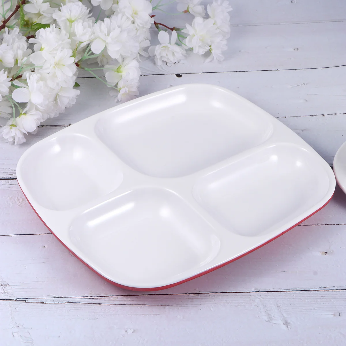 

1pc Separating Dish Safe 4 Grid Tableware Divided Compartments Plate for School Restaurant Home