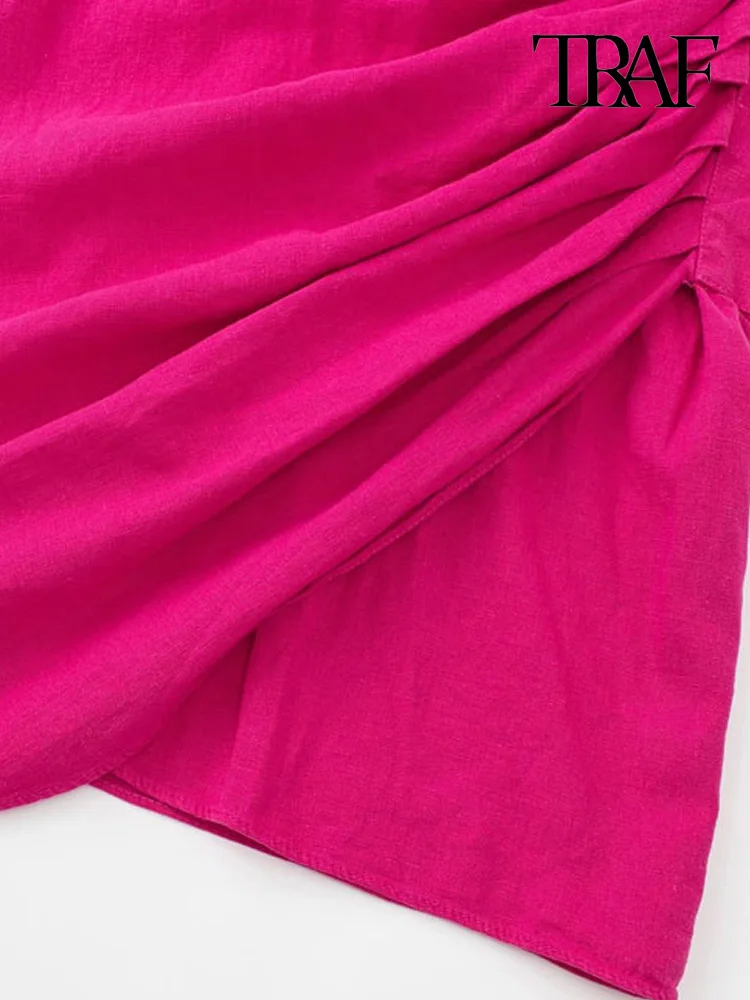 Платье-мини женское льняное Плиссированное с открытой спиной и тонкими