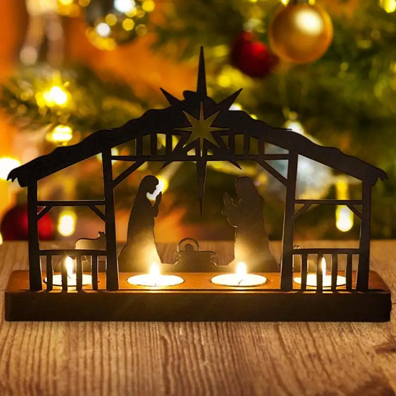 Полый подсвечник Рождественская сцена Металлические подсвечники Декоративная