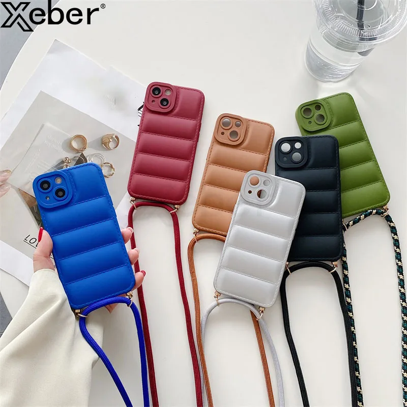 Модный чехол-пуховик с ремешком на шею для телефона iPhone 13 Pro Max 12 11 XR X XS 7 8 Plus