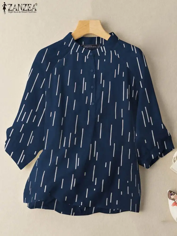 

Women Fashion OL Fashion Printed Tops Casual O Neck Blusas Femininas Oversized Chemise 2022 Summer ZANZEA Short Sleeve Blouse