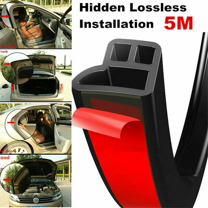 1Pc Black 5M L Shape Car Door Rubber Seal Strip Edge Moulding Weatherstrip Hood Trunk Trim Auto Universal Accessories