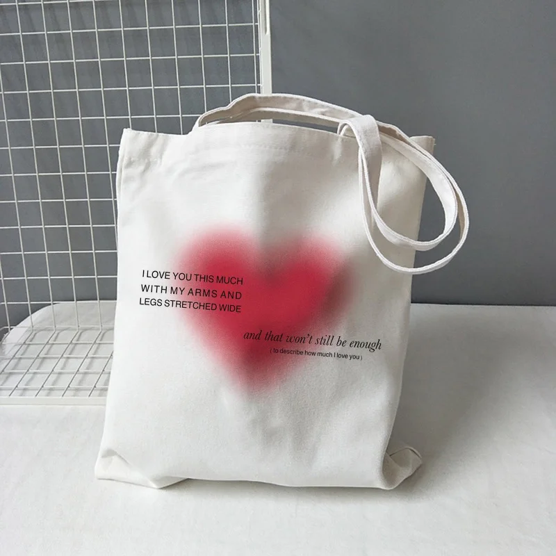 

Корейская женская сумка на плечо Ulzzang с сердцем в стиле Харадзюку, художественная Готическая Сумка-Хол, холщовая Аниме Сумка большой вместимости, Повседневная сумка-шоппер