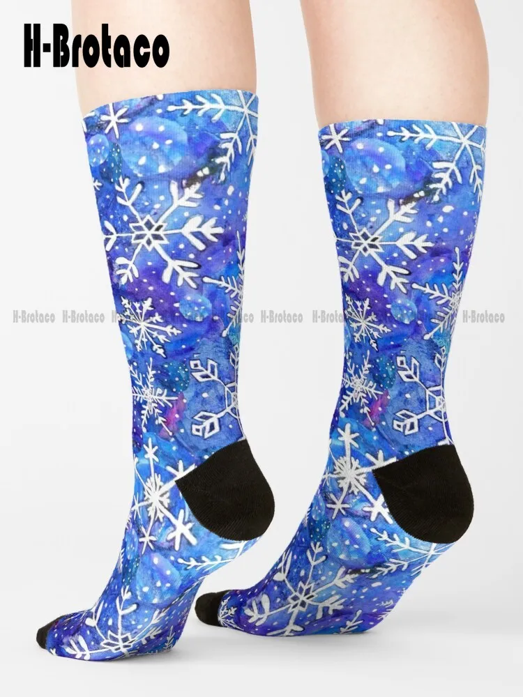 

Christmas Snowflake Midnight Sky On Blue Socks Boys Socks Ladies Sports Harajuku Gd Hip Hop Street Skateboard Socks Casual Art