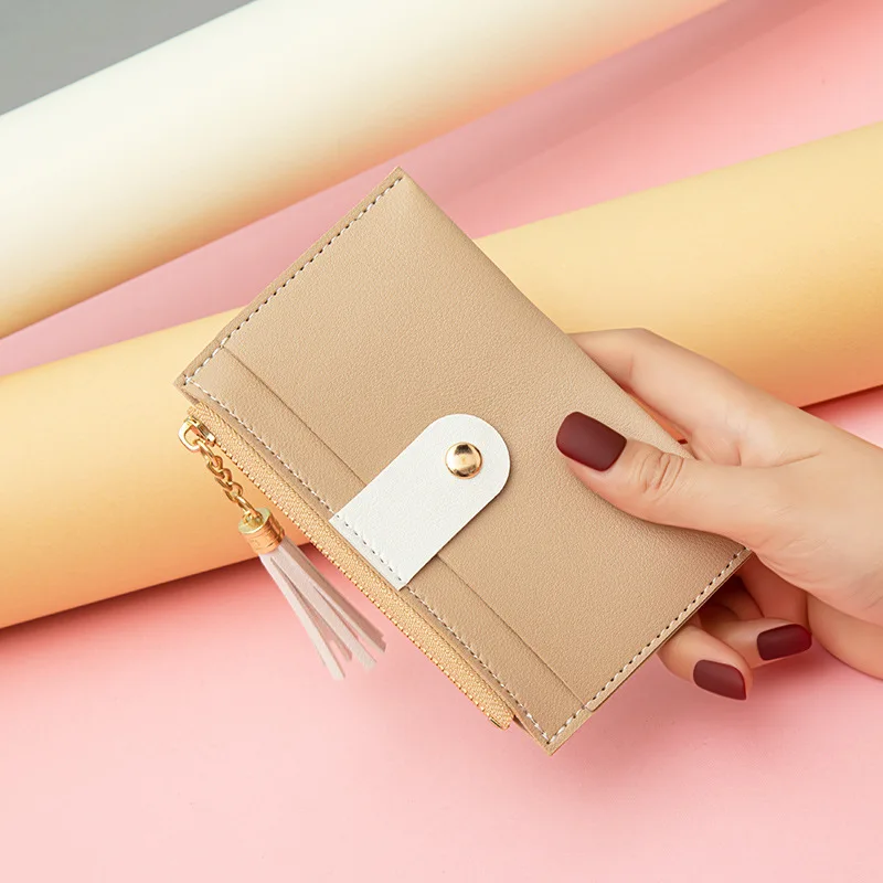 

Fashion PU Leather Coin Wallet for Women Contrast Color Tassel Zipper Small Purse Female Clutch Bag Hasp ID Credit Card Holders