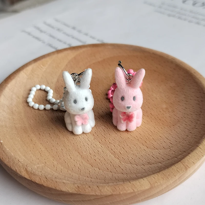 Милый пушистый кролик Aniaml мини-брелки для друга подарок смола флокирование милый