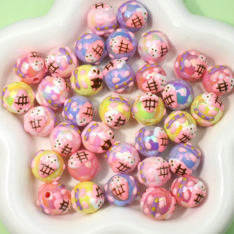 

Jewelry Findings 50pcs 15*16mm Colorful Cute Ice Cream Printing Round Acrylic Gumball Bubblegum Necklace Beads Ornament DIY