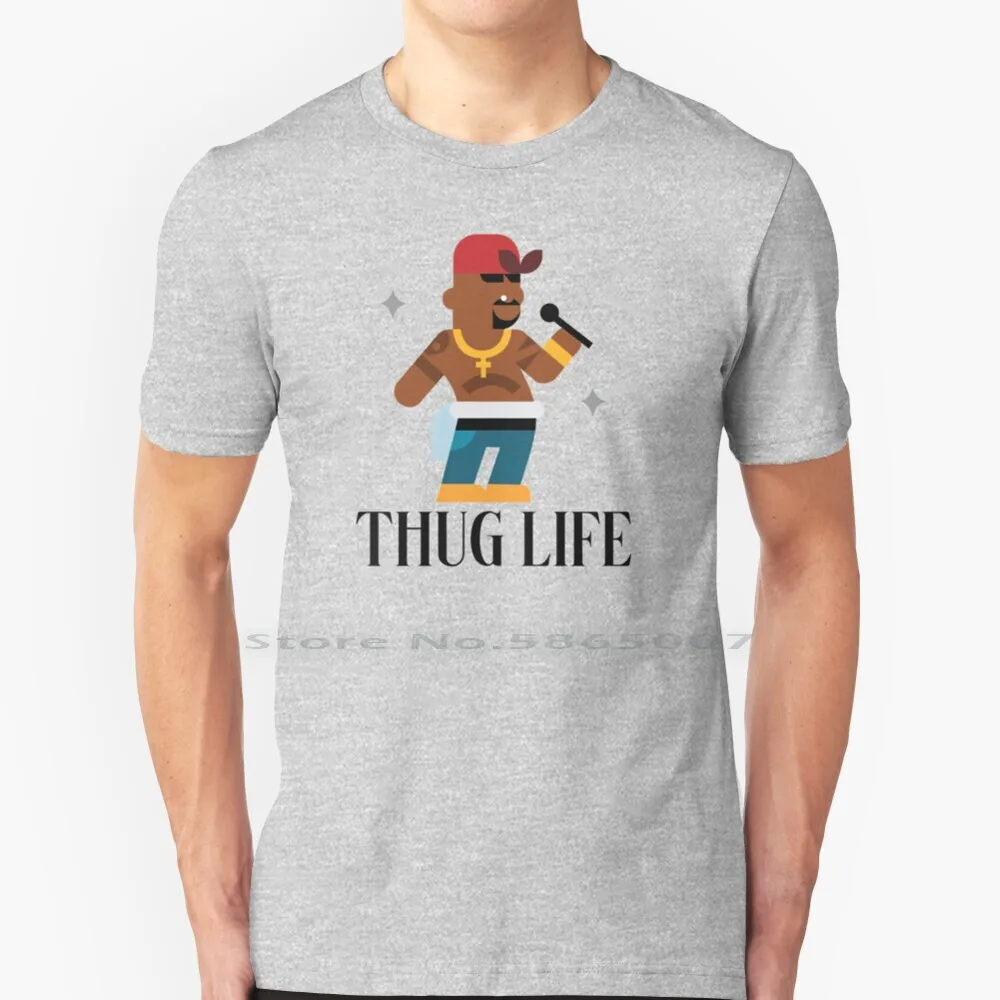 

Футболка Thug Life из 100% хлопка для молодых хулеев, бандана для музыки, хип-хоп, украшения, микрофон, художественный Золотой мультфильм 2pac хулига...