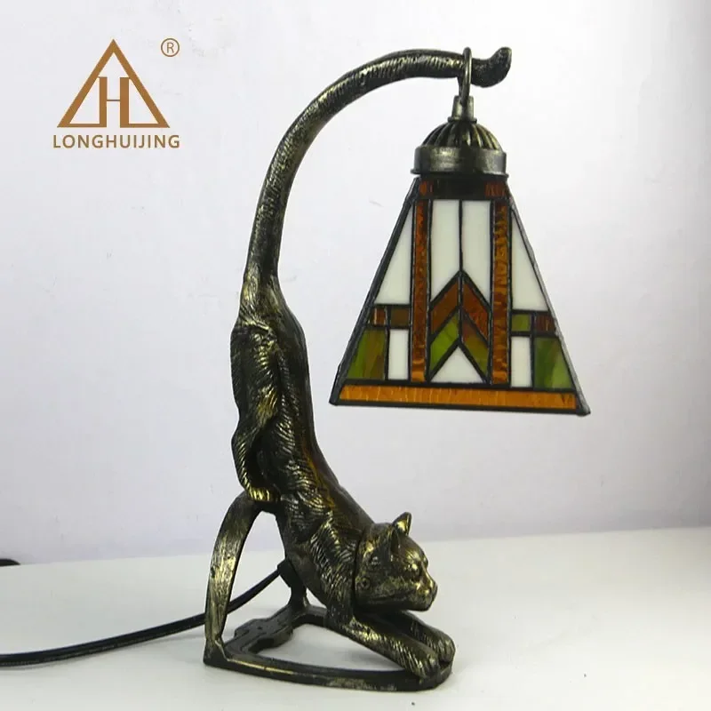 Настольная лампа с рисунком кота, Витражного Стекла, Тиффани, стрекозы (art.: 3920ca008c3fe) - 3920ca008c3fe