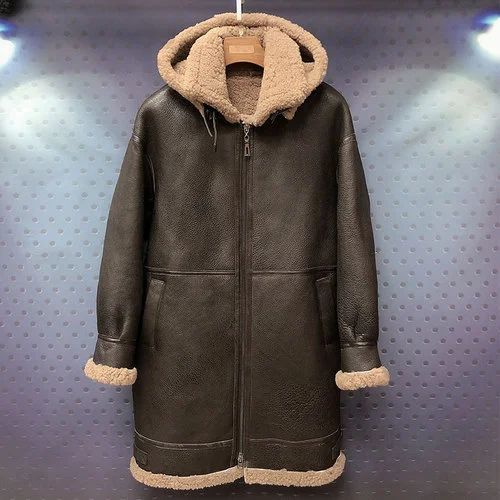 

Medium-length Real Men Leather Jackets Original Sheepskin Wool One-piece Coat Warm Jacket Winter New Jaqueta Male