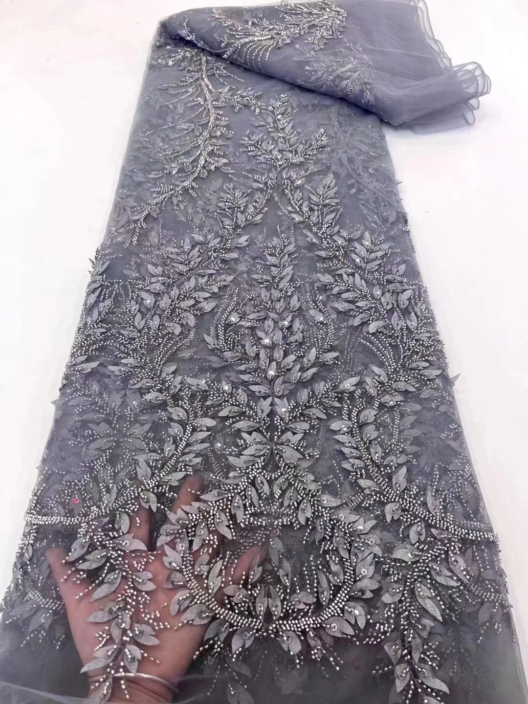 

Luxury Sequins Beads African Lace Fabric 2023 High Quality 3d Nigerian Wedding Bridal Embroidery French Tulle Lace Fabric