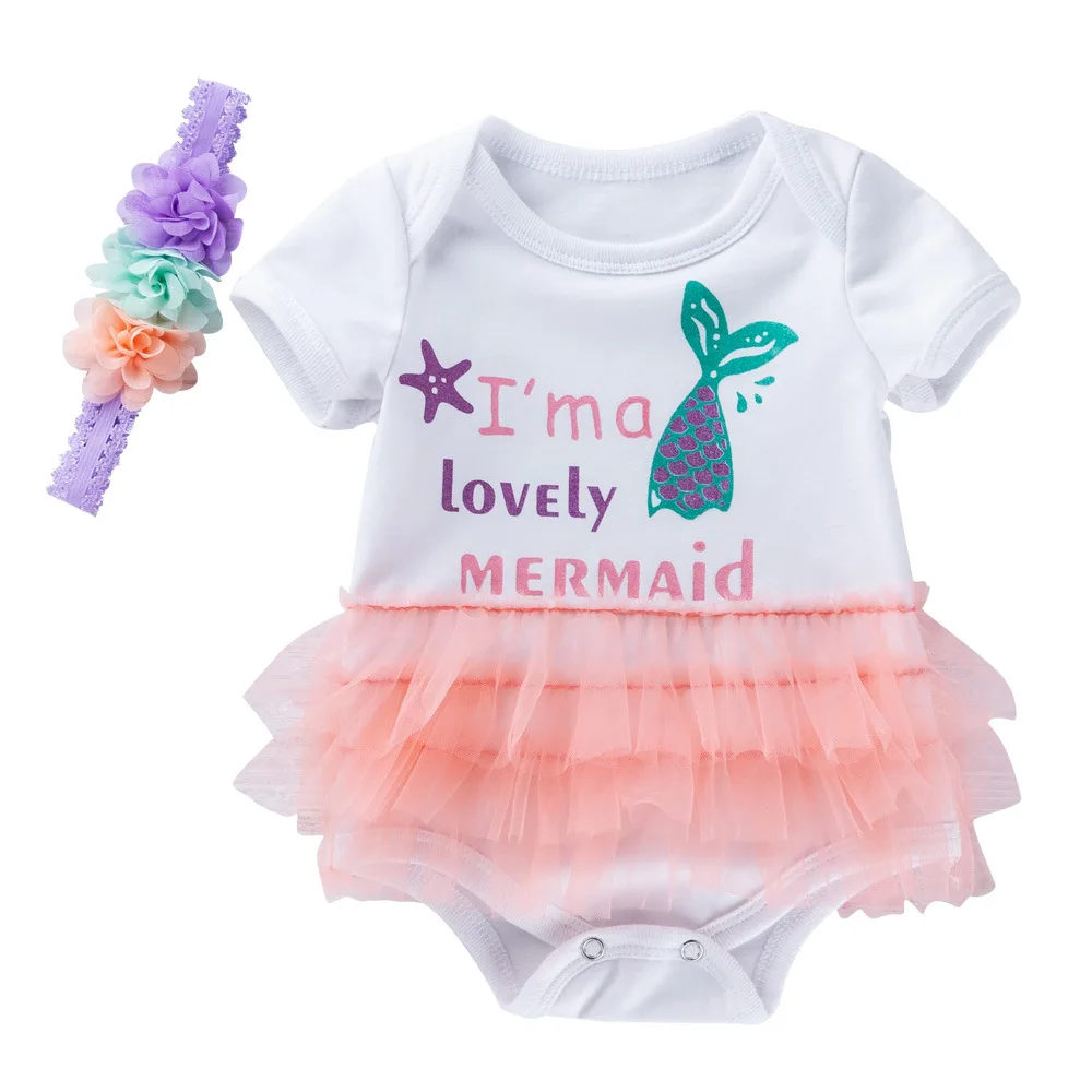 

Baby Girl Clothing Cute Mermaid Printed Tutu Dress Romper Set First Birthday Outfit for Cake Smash Photograph
