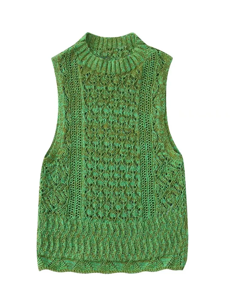 

Xikom 2022 женский Модный укороченный вязаный жилет с вырезами свитер винтажные женские пуловеры без рукавов с круглым вырезом шикарные топы